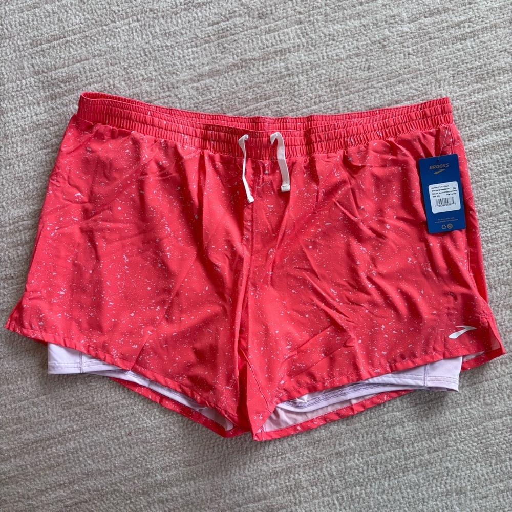 Brooks Coral Speckle 2-in-1 Running Shorts XXL BRAND NEW NWT